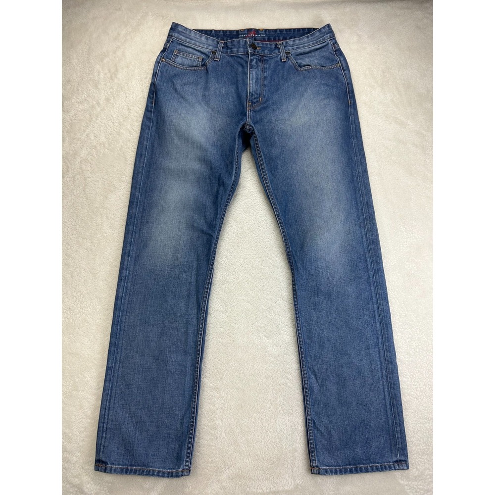 Johnston & Murphy Straight Jeans Mens 35x34 Blue Mid Rise Comfort Regular Fit